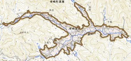 幸崎渡瀬とその周辺の地図。町の範囲を重ねている