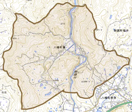 八幡町篝とその周辺の地図。町の範囲を重ねている