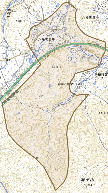 八幡町野串とその周辺の地図。町の範囲を重ねている