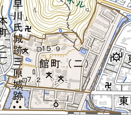 館町とその周辺の地図。町の範囲を重ねている