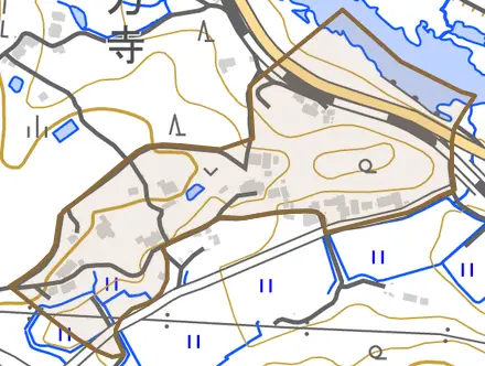 木乗町とその周辺の地図。町の範囲を重ねている