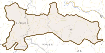 甲奴町太郎丸とその周辺の地図。町の範囲を重ねている