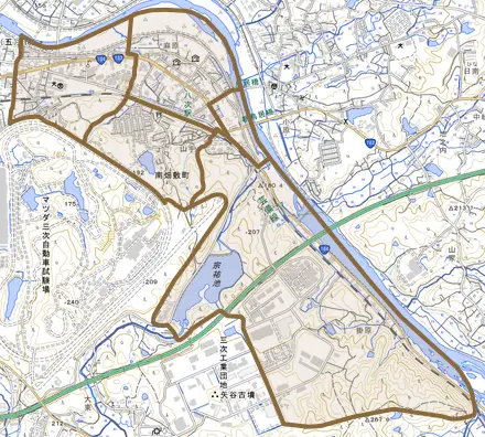 南畑敷町とその周辺の地図。町の範囲を重ねている