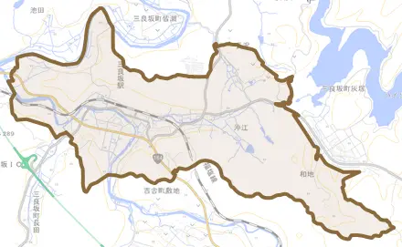 三良坂町三良坂とその周辺の地図。町の範囲を重ねている