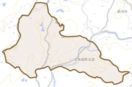 三良坂町光清とその周辺の地図。町の範囲を重ねている