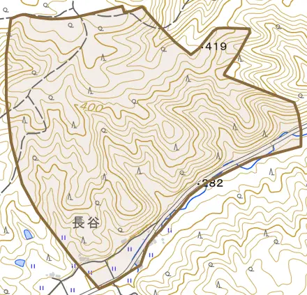 三和町有原とその周辺の地図。町の範囲を重ねている
