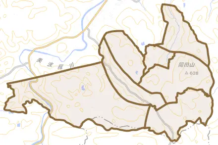 上田町とその周辺の地図。町の範囲を重ねている