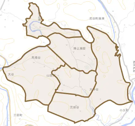 山家町とその周辺の地図。町の範囲を重ねている