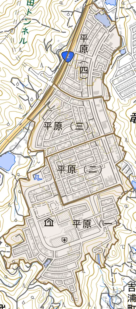 平原とその周辺の地図。町の範囲を重ねている