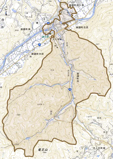 御調町市とその周辺の地図。町の範囲を重ねている