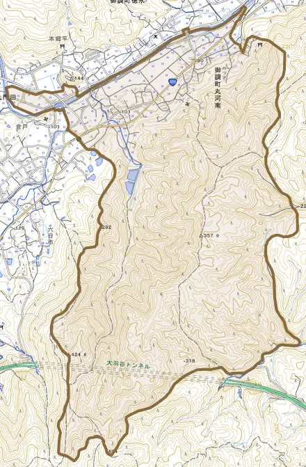 御調町丸河南とその周辺の地図。町の範囲を重ねている