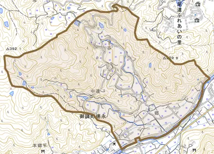 御調町徳永とその周辺の地図。町の範囲を重ねている