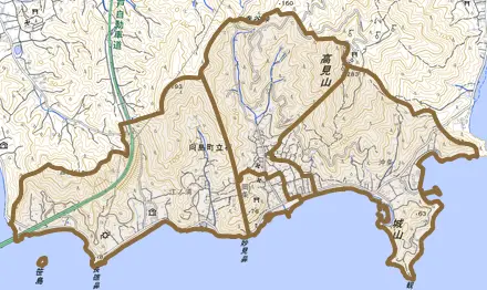 向島町立花とその周辺の地図。町の範囲を重ねている