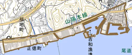 正徳町とその周辺の地図。町の範囲を重ねている