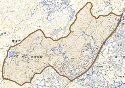 吉和町とその周辺の地図。町の範囲を重ねている
