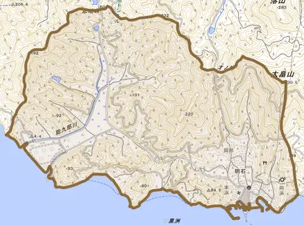 明石とその周辺の地図。町の範囲を重ねている