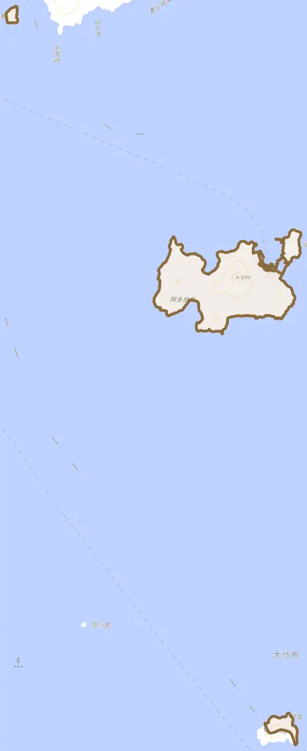 阿多田とその周辺の地図。町の範囲を重ねている