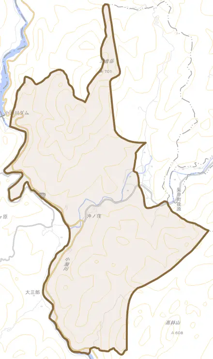栗谷町大栗林とその周辺の地図。町の範囲を重ねている