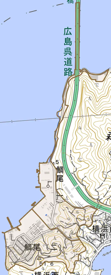 鯛尾とその周辺の地図。町の範囲を重ねている