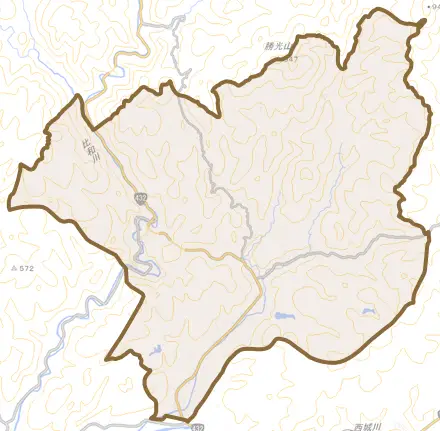 川北町とその周辺の地図。町の範囲を重ねている