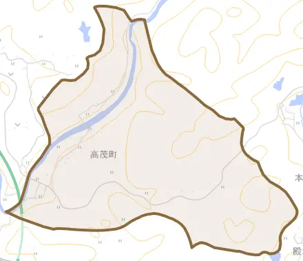 高茂町とその周辺の地図。町の範囲を重ねている