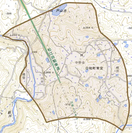 口和町常定とその周辺の地図。町の範囲を重ねている