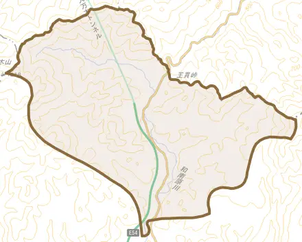 高野町和南原とその周辺の地図。町の範囲を重ねている