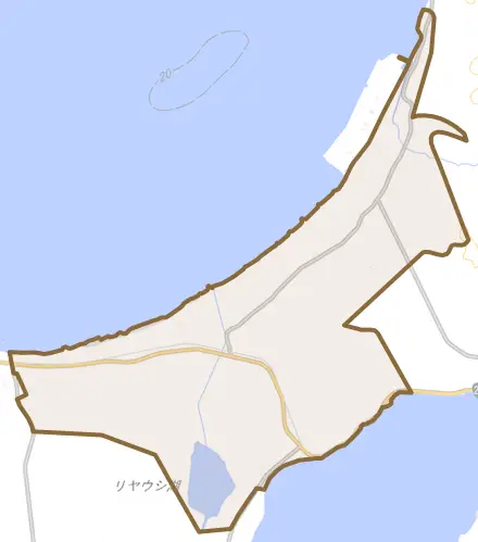 字二見ケ岡とその周辺の地図。町の範囲を重ねている