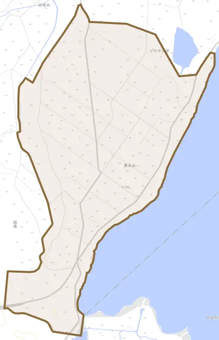 字嘉多山とその周辺の地図。町の範囲を重ねている