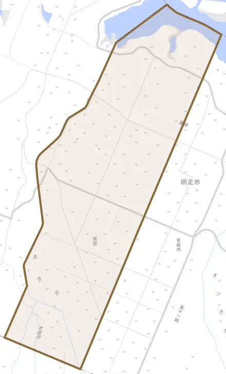 字実豊とその周辺の地図。町の範囲を重ねている