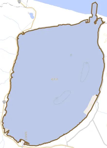 能取港町とその周辺の地図。町の範囲を重ねている