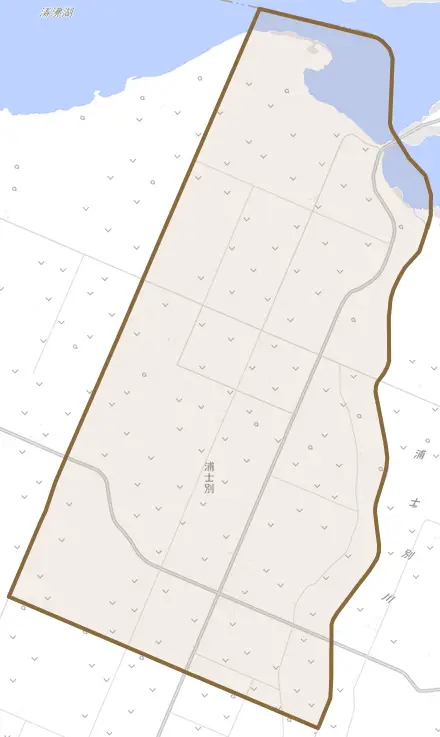 字浦士別とその周辺の地図。町の範囲を重ねている