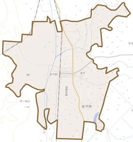 安平とその周辺の地図。町の範囲を重ねている