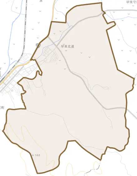 早来北進とその周辺の地図。町の範囲を重ねている