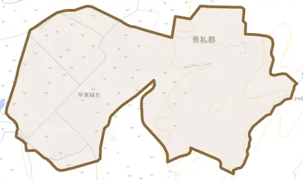 早来緑丘とその周辺の地図。町の範囲を重ねている