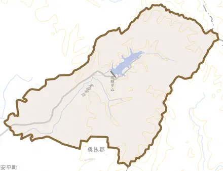 早来瑞穂とその周辺の地図。町の範囲を重ねている