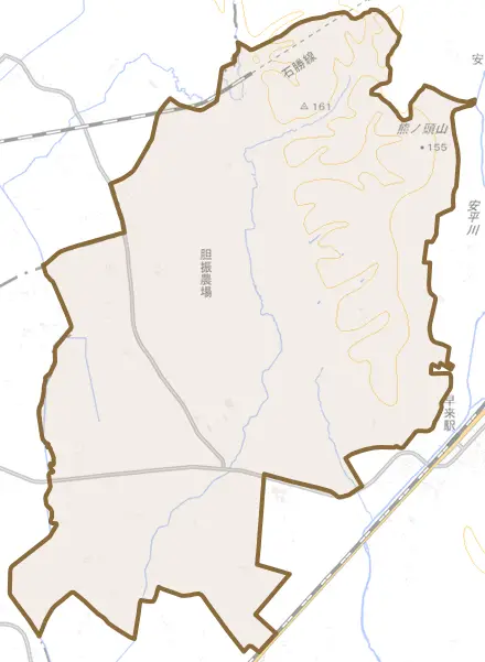 早来富岡とその周辺の地図。町の範囲を重ねている
