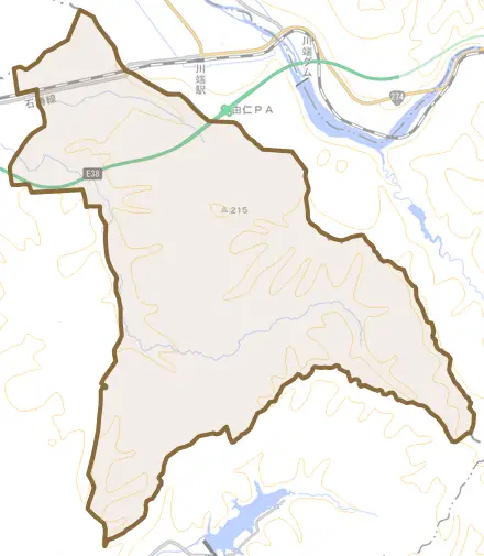 追分旭とその周辺の地図。町の範囲を重ねている