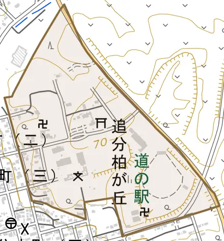 追分柏が丘とその周辺の地図。町の範囲を重ねている