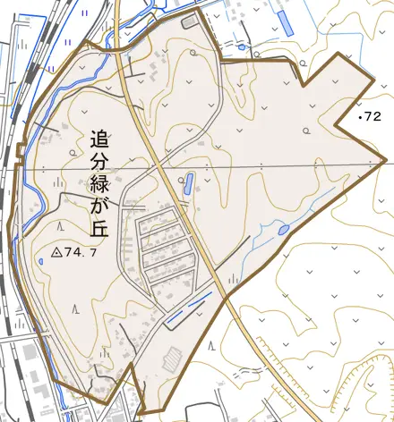 追分緑が丘とその周辺の地図。町の範囲を重ねている