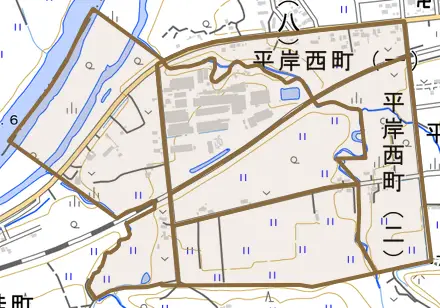 平岸西町とその周辺の地図。町の範囲を重ねている