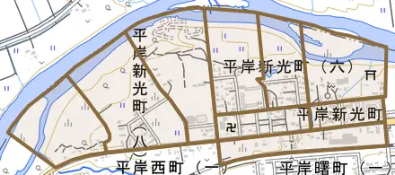 平岸新光町とその周辺の地図。町の範囲を重ねている