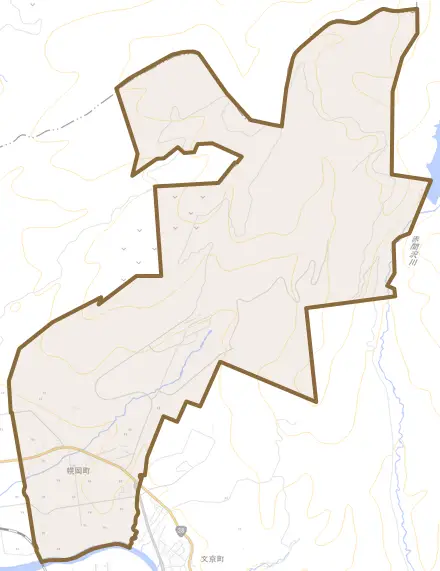 幌岡町とその周辺の地図。町の範囲を重ねている