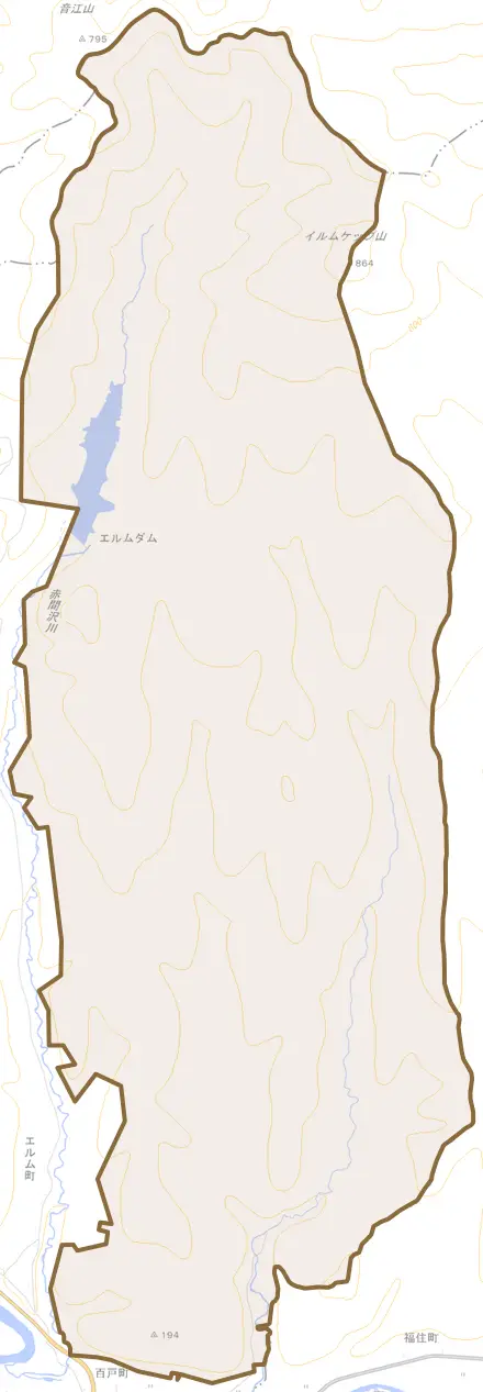 百戸町北とその周辺の地図。町の範囲を重ねている