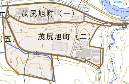 茂尻旭町とその周辺の地図。町の範囲を重ねている