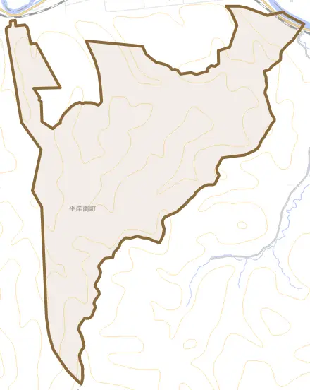 字平岸とその周辺の地図。町の範囲を重ねている