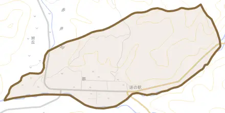 字都とその周辺の地図。町の範囲を重ねている