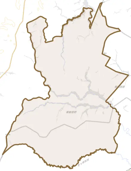 片無去とその周辺の地図。町の範囲を重ねている