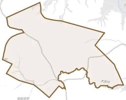 大別とその周辺の地図。町の範囲を重ねている