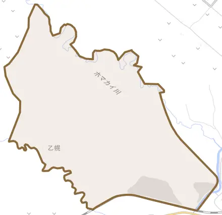 乙幌とその周辺の地図。町の範囲を重ねている